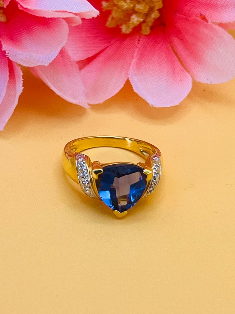 Gold over silver and Blue CZ Ring size 6